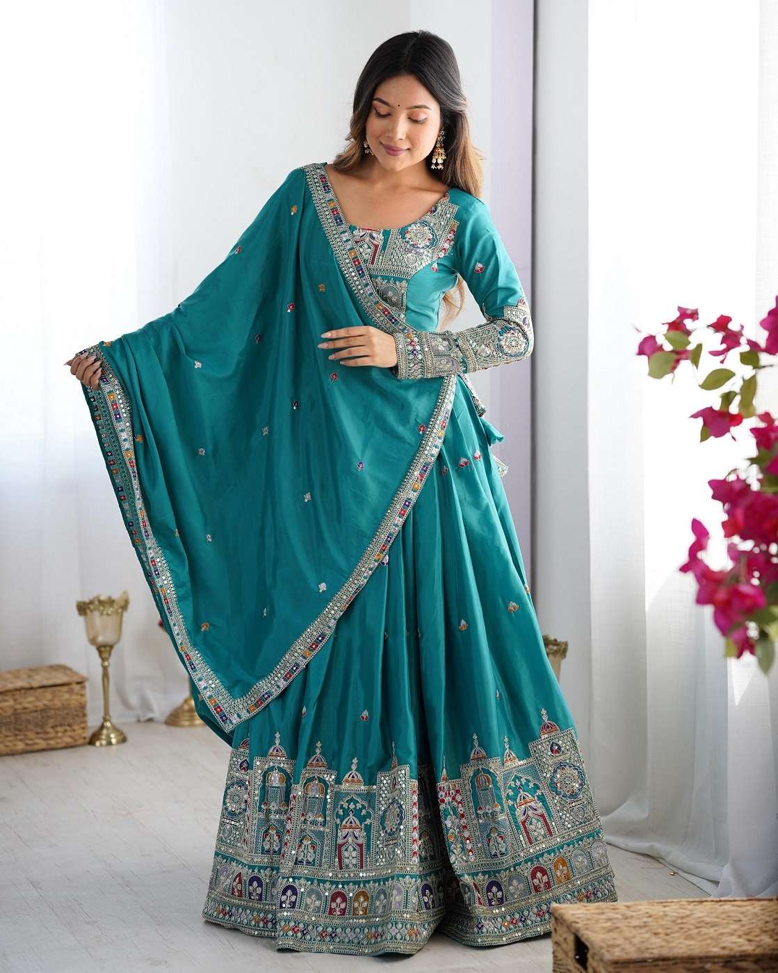 Natural Silk Blue embroid..